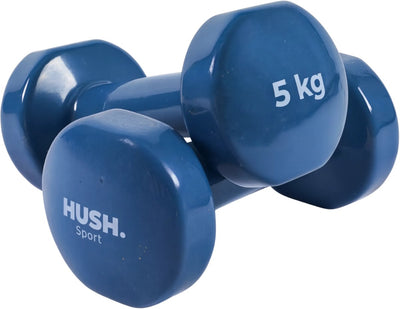 Hush Sport – Kurzhantel-Set 2 x 5 kg dunkelblau – Vinyl-Beschichtung mit rutschfestem Griff – Gusseisen – praktisches Sechskant-Design – geeignet für Krafttraining und Fitness
