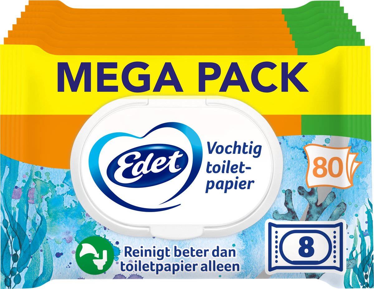 Edet feuchtes Toilettenpapier Maxipack – 8 x 80 = 640 Blatt