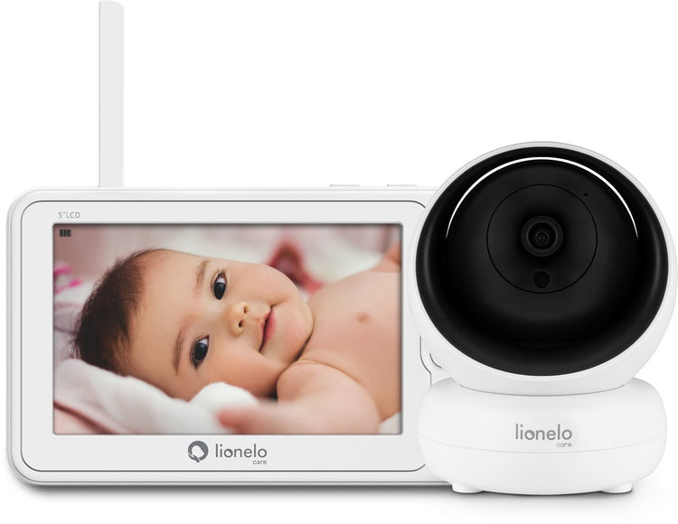 Lionelo Babyline 8.3 – Babyphone mit Kamera – 5-Zoll-Full-HD-Bildschirm – 360° drehbare Kamera – Nachtsicht – VOX-Funktion – 2-Wege-Audio – Aufnahme bis zu 128 GB – Temperatursensor – Reichweite bis zu 200 m – 8 Stunden Akkulaufzeit