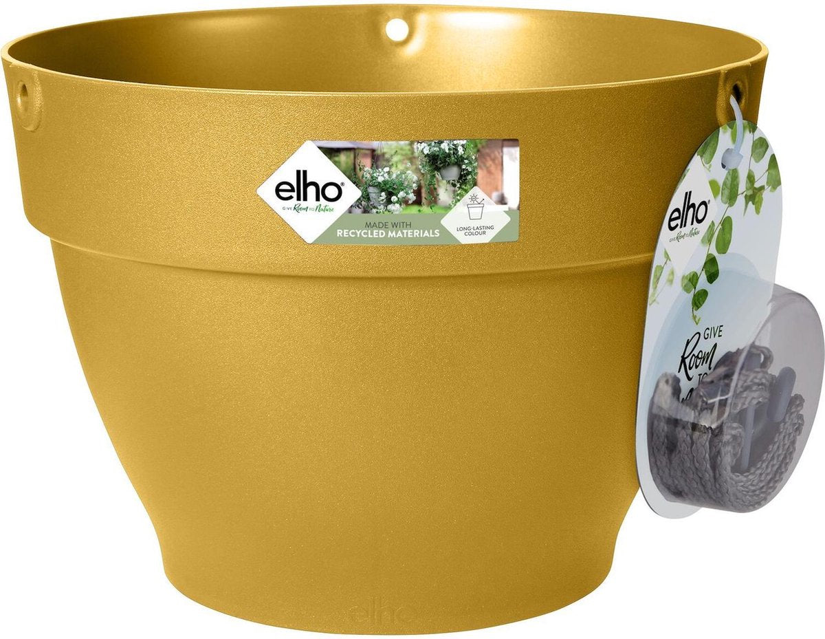 Elho Vibia Campana Hängeschale 26 – Blumentopf für den Außenbereich – ø 26,0 x H 18,4 cm – honiggelb