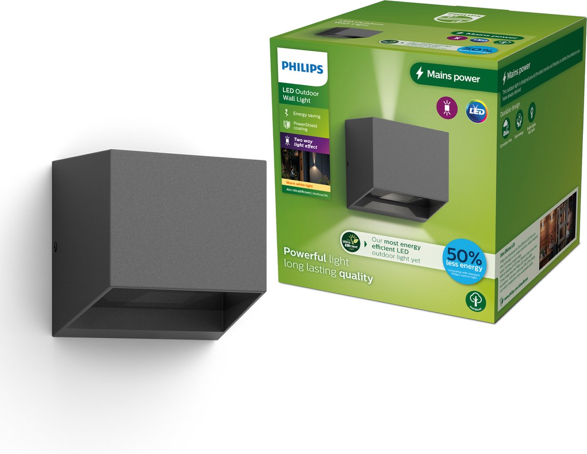 Philips LED Philips Alix Wandleuchte – ultraeffiziente LED – Außenleuchte – 2x 4,3 W – warmweißes Licht; 2700k - Anthrazit