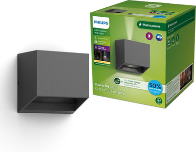 Philips LED Philips Alix Wandleuchte – ultraeffiziente LED – Außenleuchte – 2x 4,3 W – warmweißes Licht; 2700k - Anthrazit