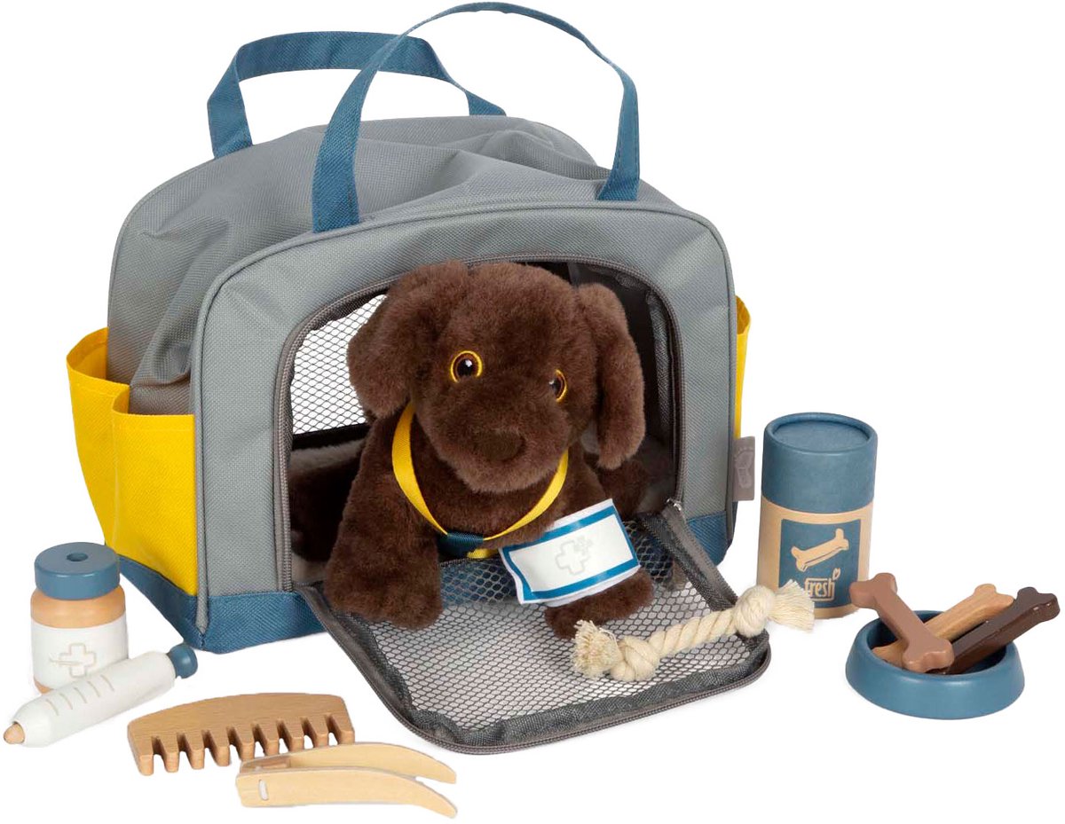 Kleiner Fußumarmendhund mit Trägertasche und Pflege -Set