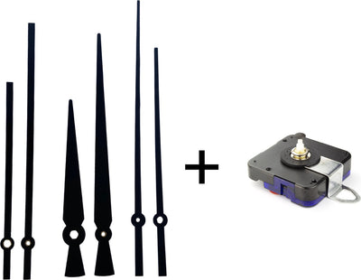 Nexttime DIY – Uhrenteile – Set L – Metall – Schwarz – geräuschloses Uhrwerk + Zeiger