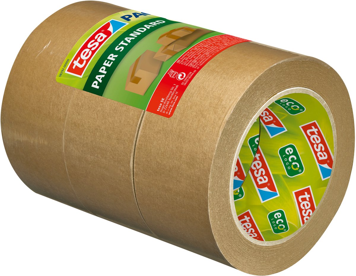 tesa pack Standardpapier – Papierverpackungsband – 56 % nachwachsende Rohstoffe – von Hand abreißbar – Verpackungsband für leichte Pakete – braun – 3 Rollen à 50 m x 50 mm