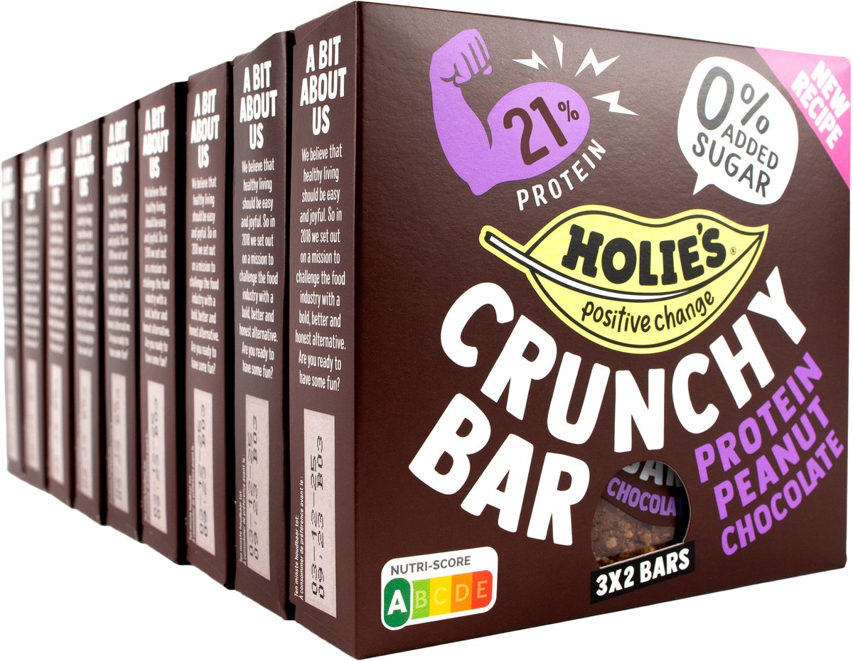 Holie's Crunchy Bar Protein Erdnuss-Schokolade 3x2 Riegel – Protein – Riegel – zuckerfrei – gesund – vegan – 9er-Pack