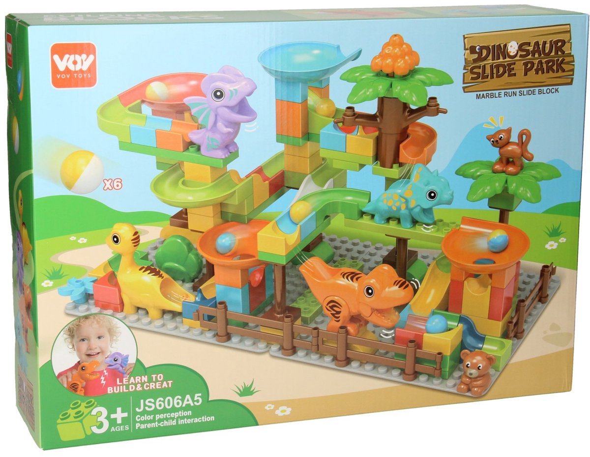 Bausteine und Murmelbahn Dino