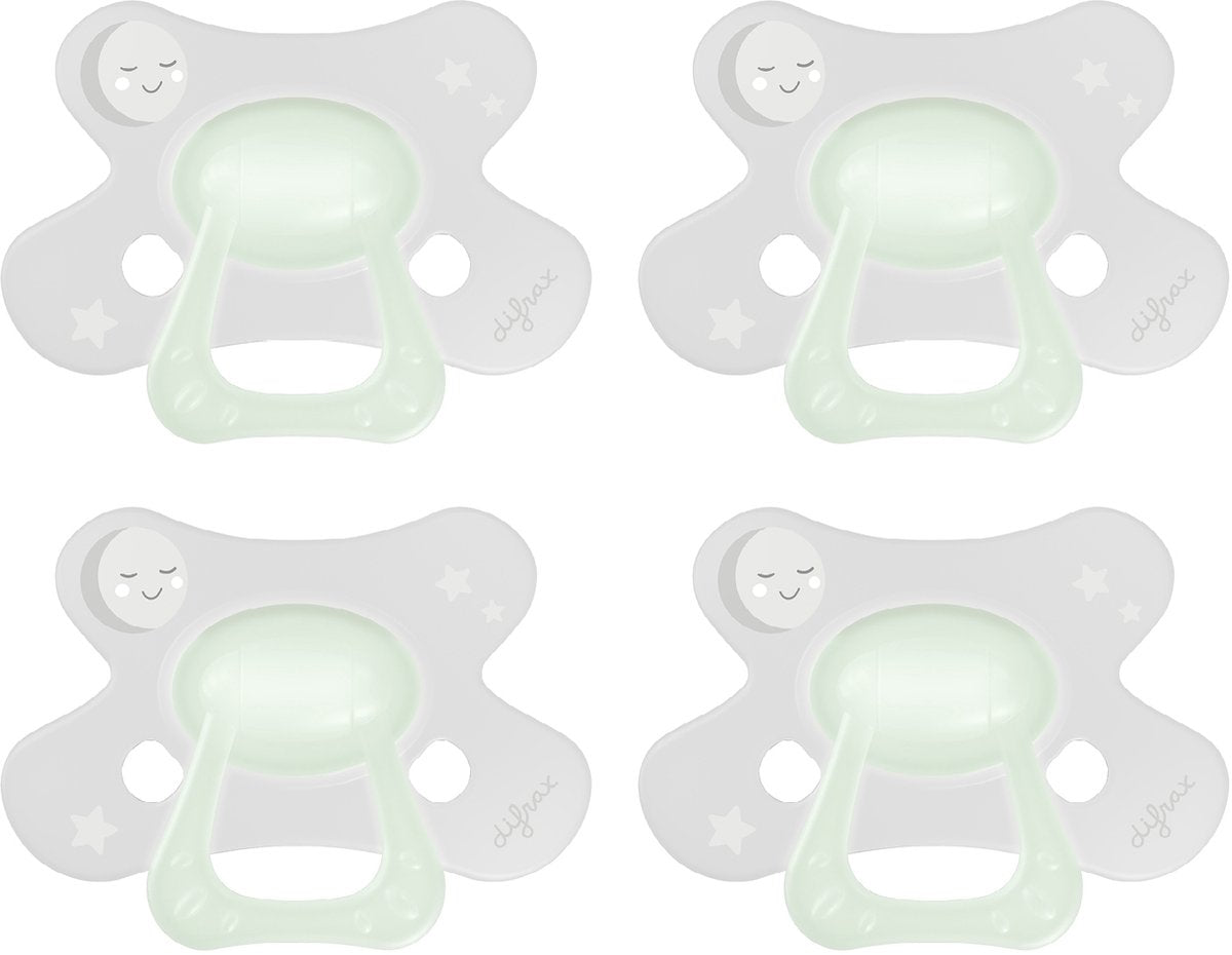 Difrax Schnuller natur – 6 bis 12 Monate – grün weiß transparent – 4 Stück