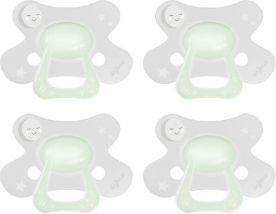 Difrax Schnuller natur – 6 bis 12 Monate – grün weiß transparent – 4 Stück