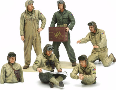 Tamiya Militärfahrzeug-Modellbausatz – 35347 USA Panzerbesatzungsset - Europäisches Theater - 6 Figuren aus Kunststoff - 1:35 - Modellbau