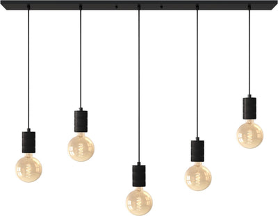 Calex Retro-Deckenleuchte – 5x E27 – Industrie-Hängelampe – 14 x 130 cm Pendelleuchte – Schwarz