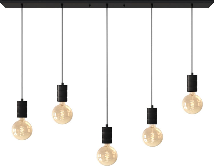 Calex Retro-Deckenleuchte – 5x E27 – Industrie-Hängelampe – 14 x 130 cm Pendelleuchte – Schwarz