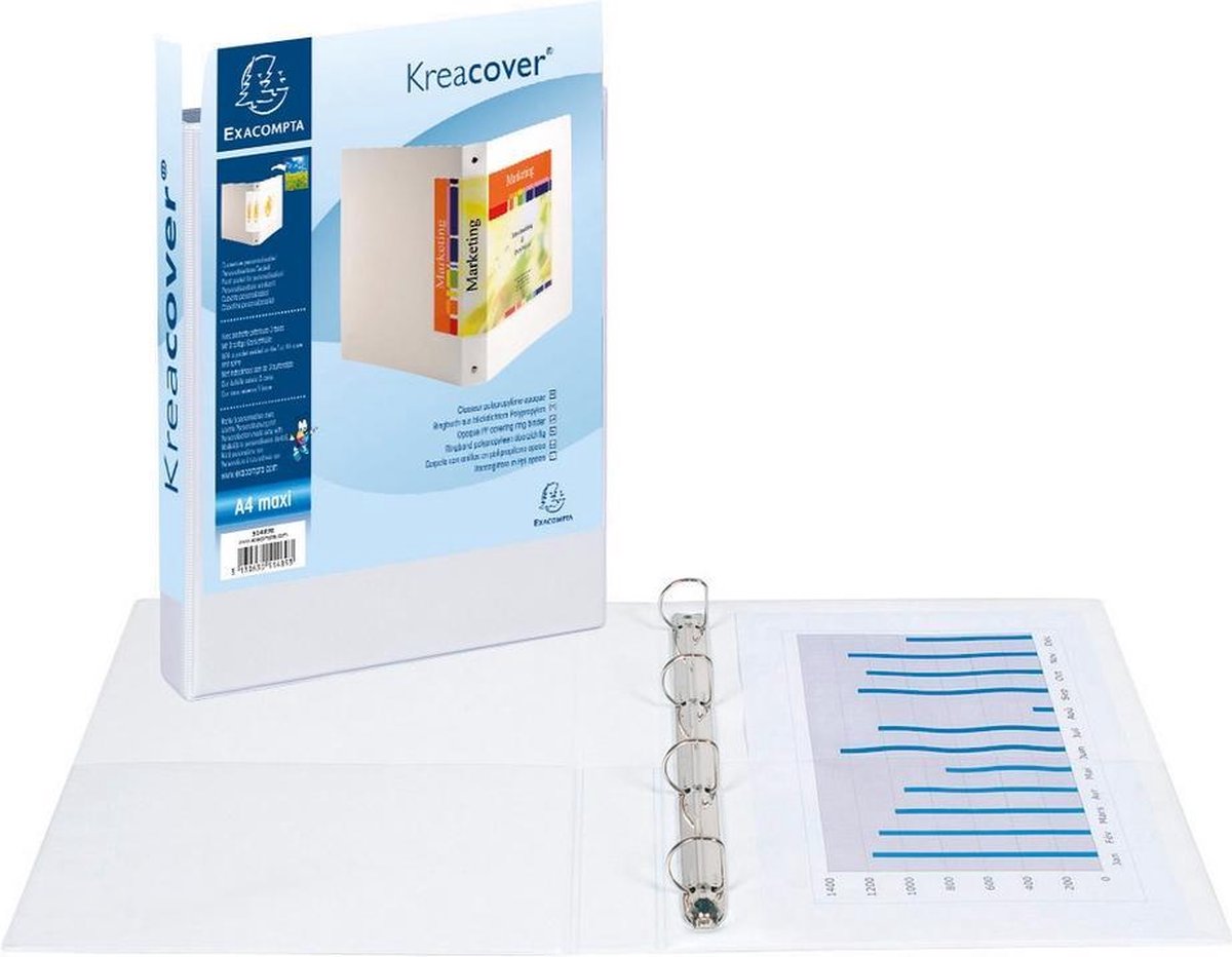 Exacompta Präsentationsringbinder, A4 Maxi, weiß, 4D-Ring