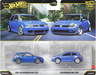 Hot Wheels Premium Car Culture 2er-Set – 2004 Volkswagen Golf R32 und Volkswagen Golf MK7