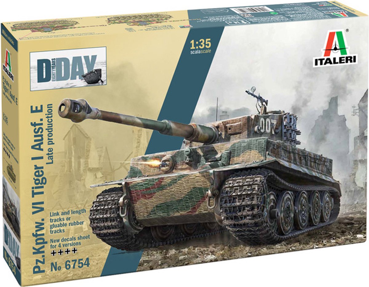 Italeri Modellbausatz Militärfahrzeuge – 6754 sd.kfz.181 Panzerkampfwagen Tiger i ausf.e – späte Produktion. - Plastik zum 80-jährigen Jubiläum des D-Day - 1:35 - Modellbau