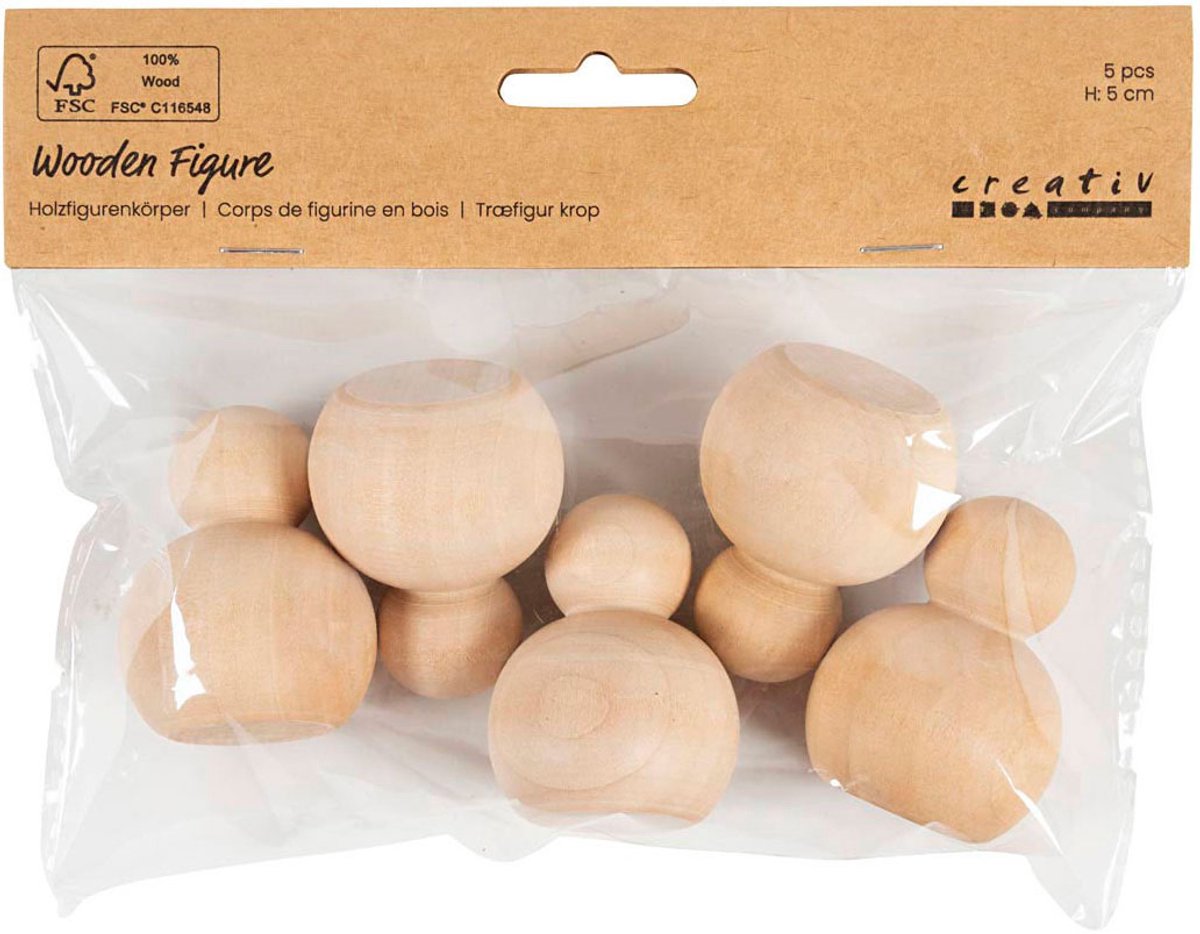 Creativ Company Holzfigur, rund, H: 5 cm, 5 Stück 1 Box
