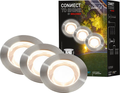 Briloner connect to Shine – LED-Bodenstrahler für den Außenbereich – 3er-Set – Gartenbeleuchtung-Erweiterungsset – warmweißes Licht – IP67 – ø4,5 x 2,5 cm