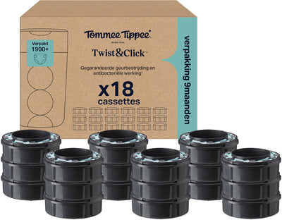 Tommee Tippee Twist Click Windeleimer-Nachfüllungen – Packung mit 18 Stück – 18 x 10,5 m Nachfüllkassetten