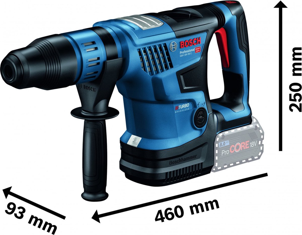 Bosch Professional GBH 18V-36 C Akku-Bohrhammer – Biturbo – ohne 18V-Akku und Ladegerät – im Koffer