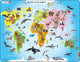Larsen Tiere in der Welt – Puzzle – Karten Geographie – Welt mit Tieren – Lernpuzzle für Kinder – 28 Teile – hergestellt in Norwegen – extra dicke 2,5 mm Teile – Tablett mit festem Rand