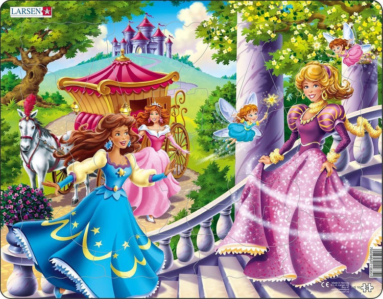 Larsen-Prinzessinnen – Puzzle – Fantasie und Geschichte – Prinzessinnen – Lernpuzzle für Kinder – 24 Teile – hergestellt in Norwegen – extra dicke 2,5-mm-Teile – Tablett mit festem Rand