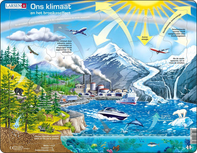 Larsen unser Klima und der Treibhauseffekt – Puzzle – Weltraumwissenschaft – Klima – Lernpuzzle für Kinder – 69 Teile – hergestellt in Norwegen – extra dicke 2,5 mm Teile – Tablett mit festem Rand
