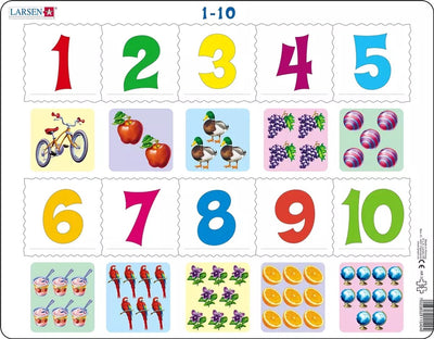 Larsen Zahlen 1–10 – Puzzle – Zählen lernen – Zahlen – Lernpuzzle für Kinder – 10 Teile – hergestellt in Norwegen – extra dicke 2,5 mm Teile – Tablett mit festem Rand