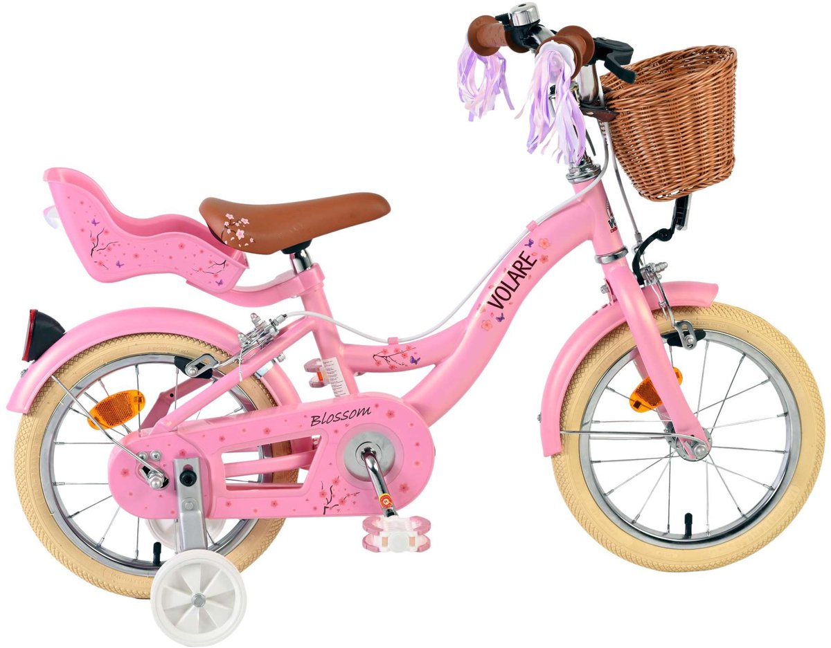 Volare Blossom Kinderfahrrad – Mädchen – 14 Zoll – Pink – zwei Handbremsen
