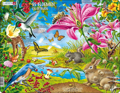 Larsen die Blumen und die Bienen – Puzzle – Tiere – Bienen und Blumen – Lernpuzzle für Kinder – 55 Teile – hergestellt in Norwegen – extra dicke 2,5 mm Teile – Tablett mit festem Rand
