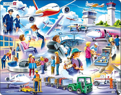 Larsen der Flughafen – Puzzle – Fahrzeugtechnik – Luftfahrt – Lernpuzzle für Kinder – 42 Teile – hergestellt in Norwegen – extra dicke 2,5 mm Teile – Tablett mit festem Rand