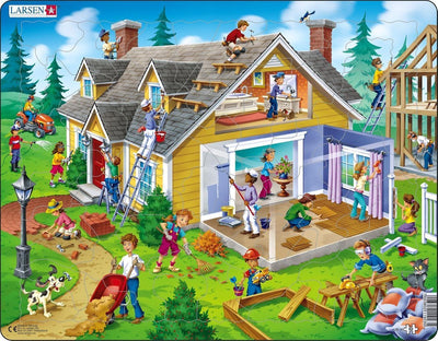 Larsen DIY zu Hause und im Garten – Puzzle – Bildung – Berufe und Leben – Lernpuzzle für Kinder – 62 Teile – hergestellt in Norwegen – extra dicke 2,5 mm Teile – Tablett mit festem Rand