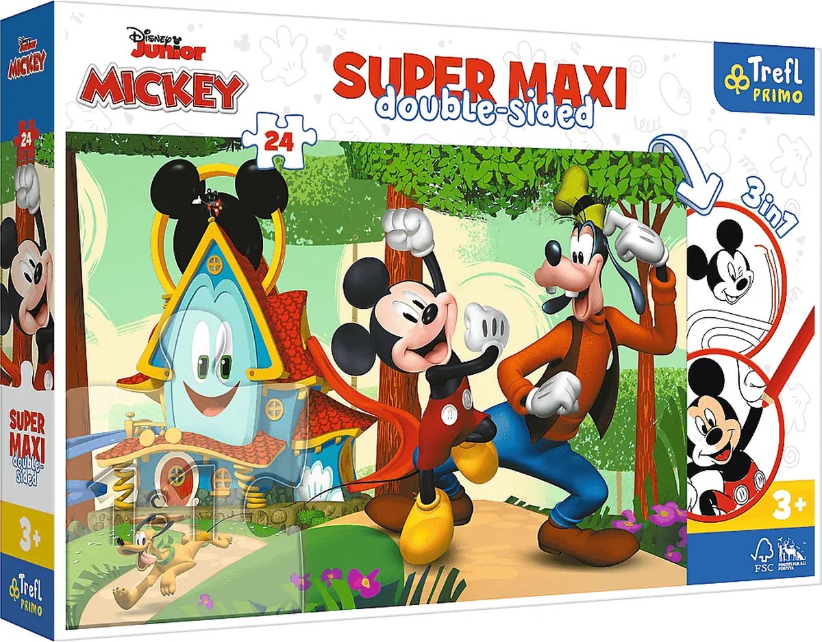 Trefl-Puzzle 3 in 1 Mickey Mouse + Malvorlage + Tracking-Spiel
