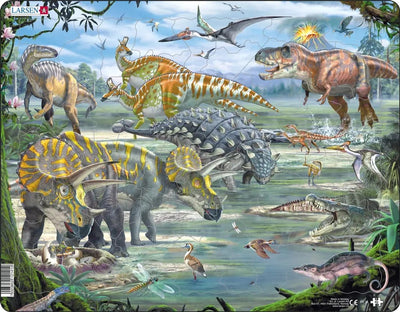 Larsen-Dinosaurier aus der Kreidezeit – Puzzle – Tiere – Vorgeschichte – Lernpuzzle für Kinder – 65 Teile – hergestellt in Norwegen – extra dicke 2,5 mm Teile – Tablett mit festem Rand