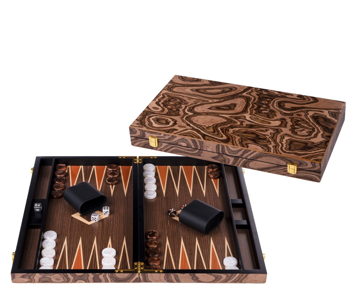 Longfield Backgammon 18 Zoll – eingelegtes Walnussholz – luxuriöser Walnusskoffer – strategisches Brettspiel-Reisespiel – Engelsherz