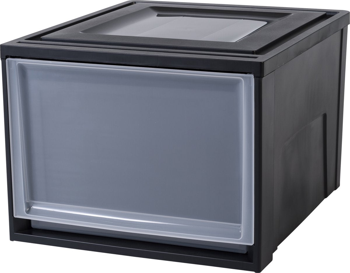 Iris Maxi-Schubladen-Stapelschublade – 40 l – Kunststoff – schwarz transparent
