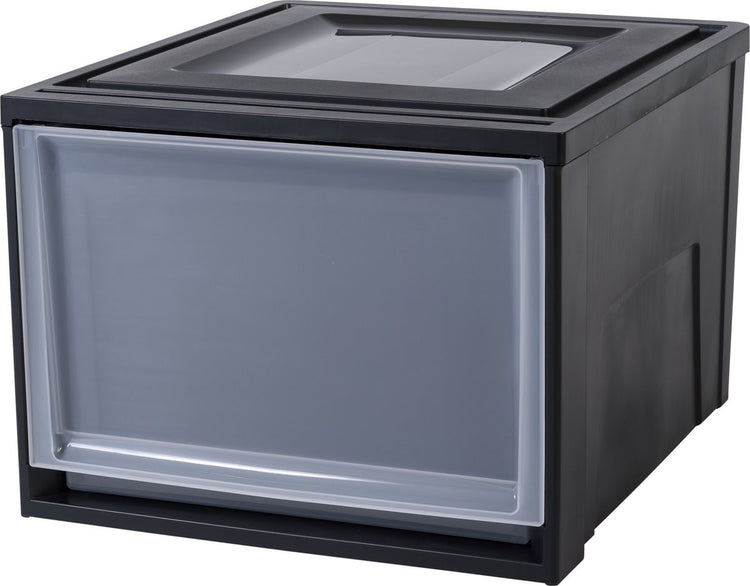 Iris Maxi-Schubladen-Stapelschublade – 40 l – Kunststoff – schwarz transparent