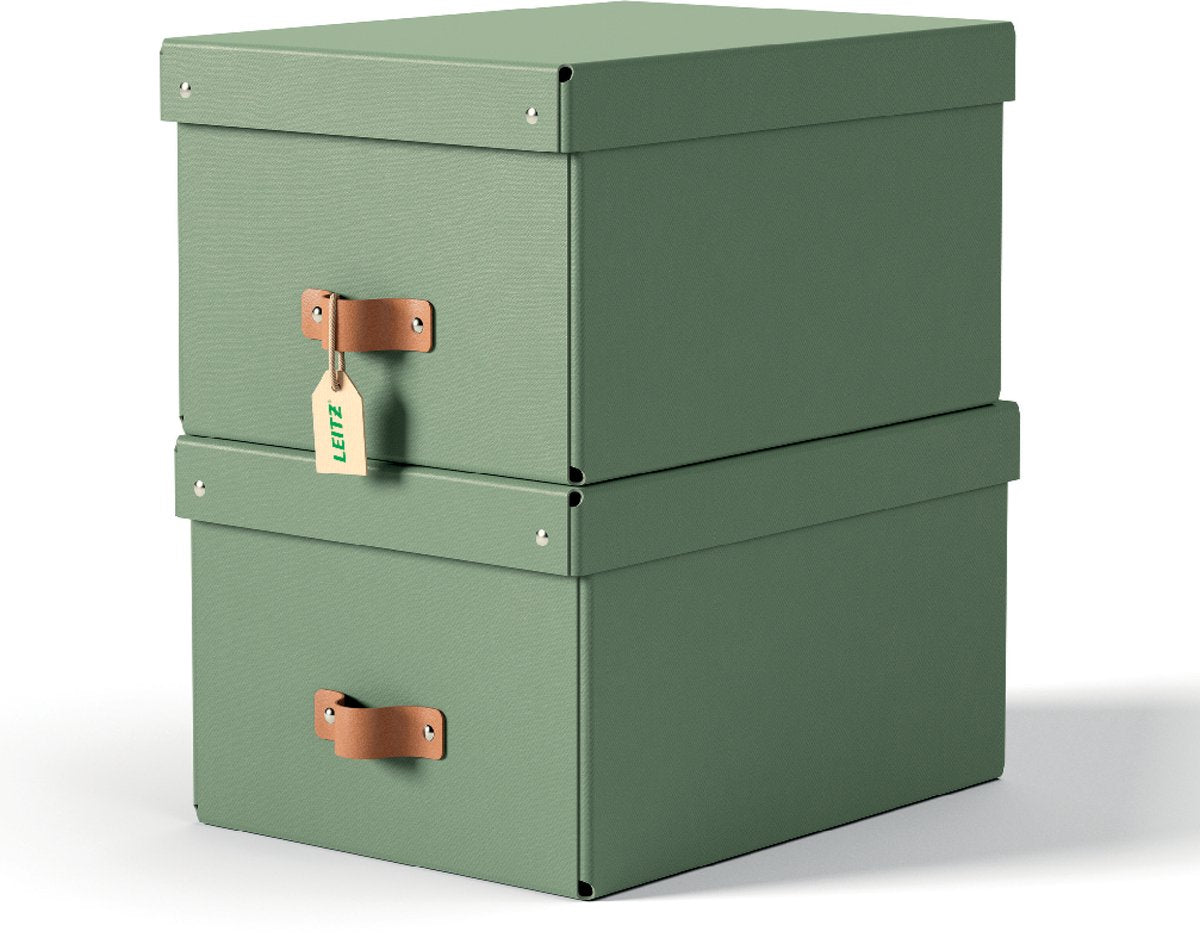 Leitz Puro mittelgroße Aufbewahrungsbox mit Deckel – 2er-Set – 17 l – 100 % recycelter Karton – grün