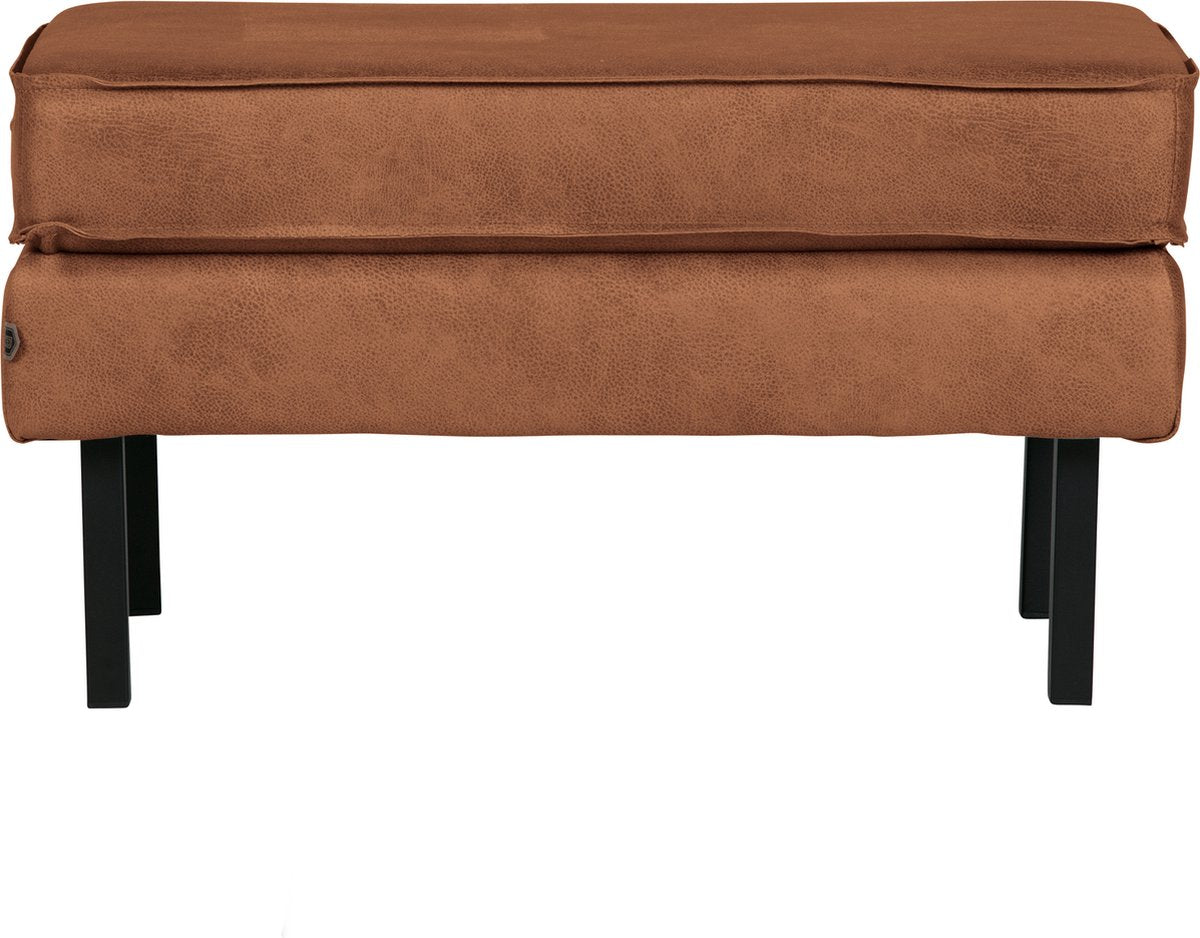 Woood Rodeo-Fußhocker auf Beinen – recyceltes Leder – Cognac – 45 x 84 x 54