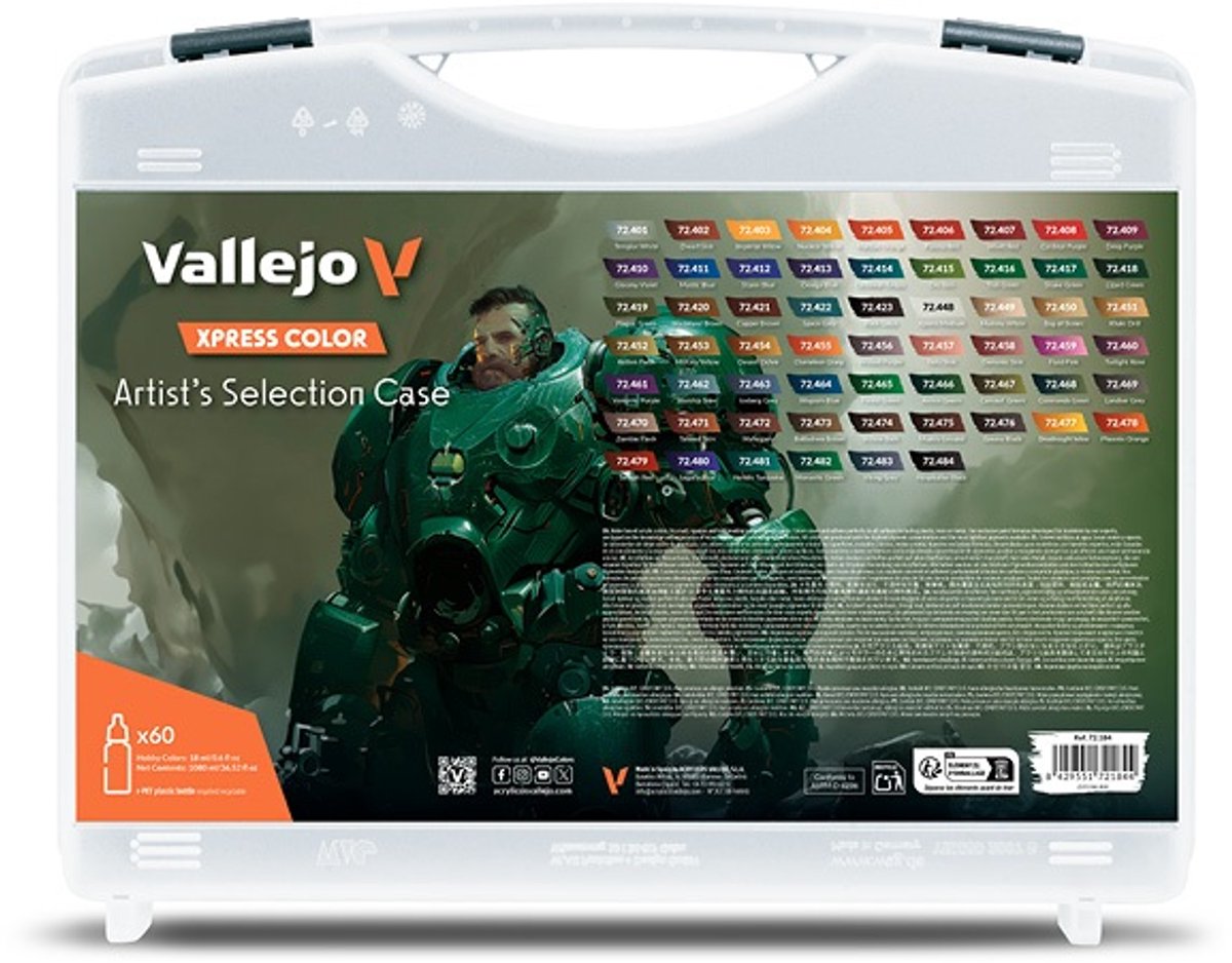 Vallejo Hobbyfarbe Acrylfarbe - 72184 xpress color - Künstlerauswahl - Koffer - Acrylset - 60x Farbset - 60x 18 ml