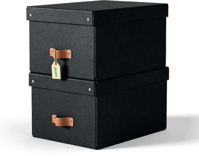 Leitz Puro mittelgroße Aufbewahrungsbox mit Deckel – 2er-Set – 17 l – 100 % recycelter Karton – Schwarz