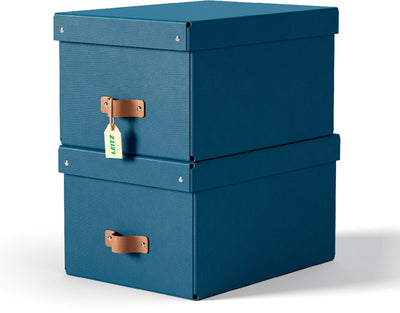 Leitz Puro mittelgroße Aufbewahrungsbox mit Deckel – 2er-Set – 17 l – 100 % recycelter Karton – dunkelblau