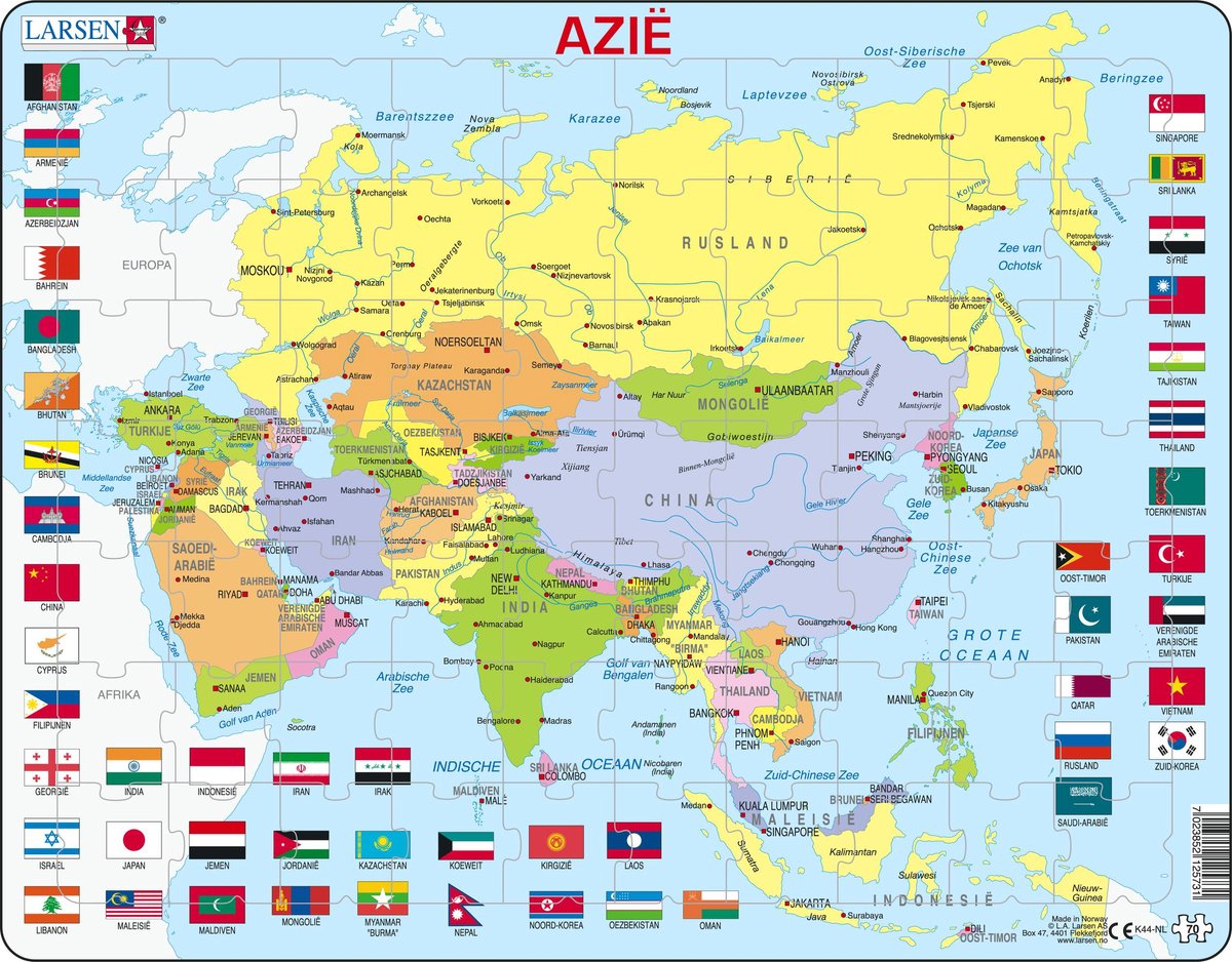 Selecta Larsen Pluzzle Map Asien mit Flaggen, 70..