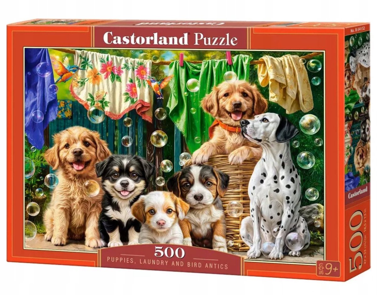 Castorland Puzzle 500 Teile: Welpen, Wäsche und Vögel