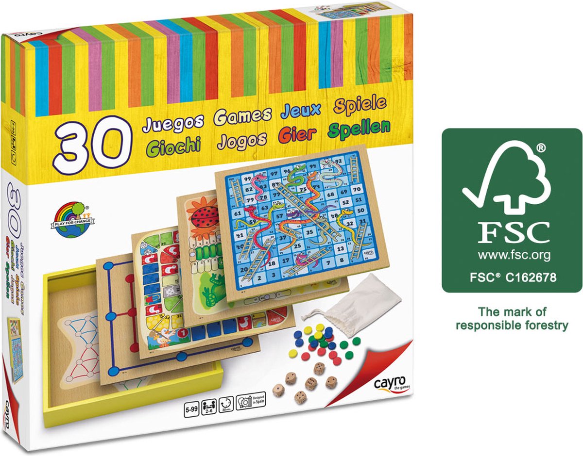 Geronimo Games Cayro – Brettspiel – 30 Spiele (31 x 31 x 5,5 cm) Holz – 2–4 Spieler – geeignet ab 5 Jahren
