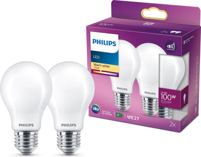 Philips LED-Energiesparlampe matt – 100 W – E27 – warmweißes Licht – 2 Stück – Energiekosten sparen