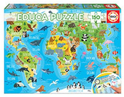 Educa Borras Puzzle – 150 Teile – Weltkarte mit Tieren – Educa Puzzle