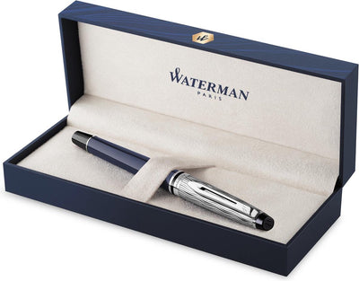 Waterman Expert Füllfederhalter | metallblaue Lackierung mit Palladium-Detail | gemeißelte Kappe | Feine Edelstahlfeder
