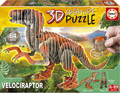 Educa - Puzzle - 64 Teile - Velociraptor 3d