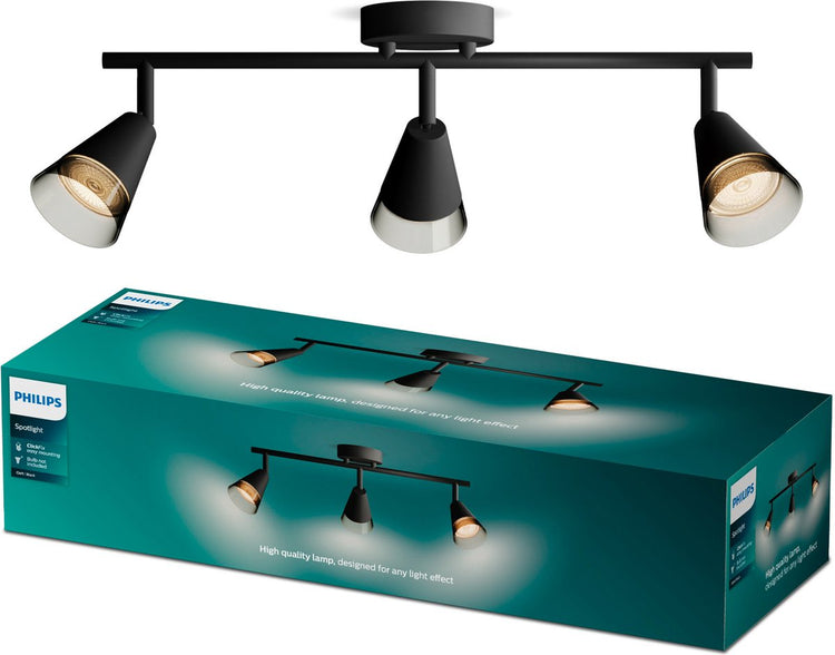 Philips LED Philips Cleft Spot – Deckenstrahler mit drei Lichtpunkten – mit Rauchglas – Gu10-LED-Fassung