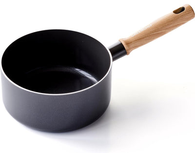 Greenchef Vintage Kochtopf 18 cm – 2,1 l – PFAs-freie Antihaftbeschichtung – Wok-Pfanne Induktion – Keramikpfanne – ofenfest bis 160 °C – Holzgriff – Kühlgriff – ohne Deckel – Schwarz